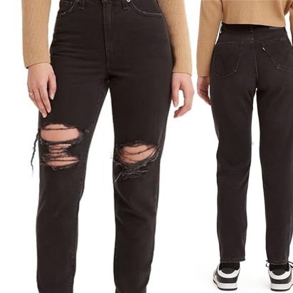 Levi's Women's High Waisted Mom Jeans, Black Destructed, 26 x 27 - Picture 1 of 12